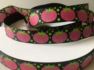 3/8” 7/8” Tomatoes Grosgrain Ribbon By The Yard - Picture 1 of 4