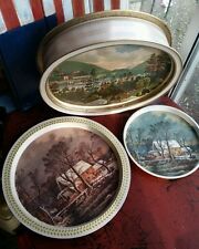 Vintage tray tin Currier and Ives lot Mount Vernon West Point the old Grist mill