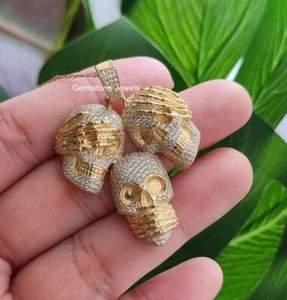 3 CTW Moissanite See,Hear And Speak No Evil Three Wise Skulls Pendant 925 Silver - Picture 1 of 11