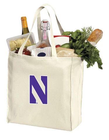 Northwestern University Shopping Grocery Bag NU Wildcats Shopper 100% COTTON! Cover