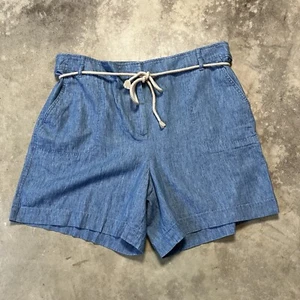 Talbots Shorts Womens 16 Blue Tie High Waist Linen Cotton Blend Resort Beach - Picture 1 of 9