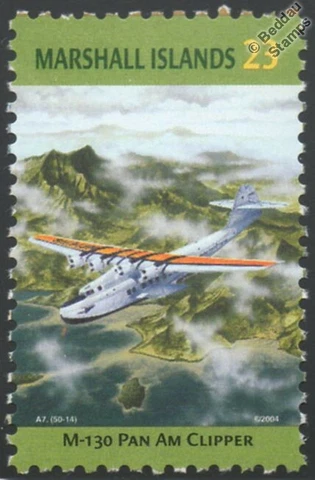 PAN AM Martin M-130 Clipper Flying Boat Seaplane Aircraft Stamp/Marshall Islands Cover