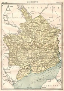 Monmouth England 1892 mappa antica R.S. Peale 9a edizione Enciclopedia Britannica - Foto 1 di 2