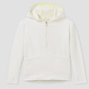All In Motion Girls' Fleece 1/4 Zip Sweatshirt New White Hooded Sweater Top L 10 - Picture 1 of 5
