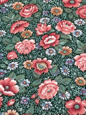Cotton Fabric Pink Roses on Green Background 1 Yard - Image 1 of 3