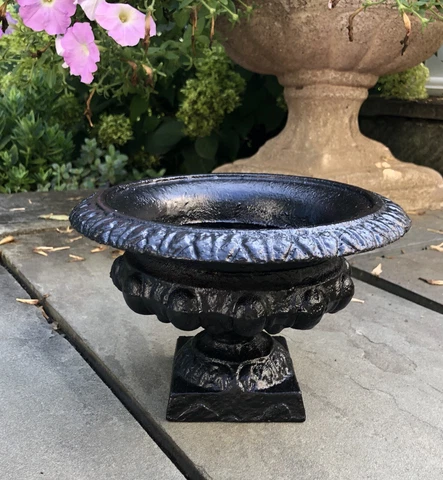 Small Black Antique Cast Iron Garden Urn Planter Flower Pot  French Victorian Cover