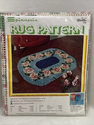 Vintage Spinnerin Rug Pattern30”X40” Oval Floral Latch Hook Pattern & Backing - Image 1 of 4