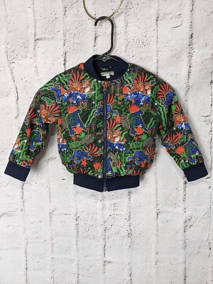 Kenzo Kids Navy Blue Tiger Jungle Print Fleece Lined Jacket 98cm Size 3A - Image 1 of 4