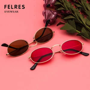 Gafas de sol ovaladas con marco de metal para hombres y mujeres con marco pequeño para viajes al aire libre UV400 - Imagen 1 de 36
