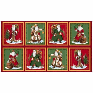 Quilting Treasures ~ Father Christmas Santa Squares Cotton Quilt Fabric Panel - Picture 1 of 1