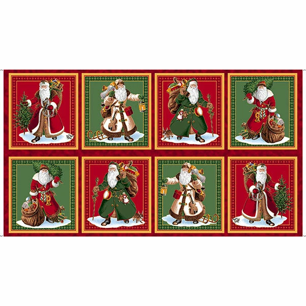 Quilting Treasures ~ Father Christmas Santa Squares Cotton Quilt Fabric Panel - Image 1 of 1