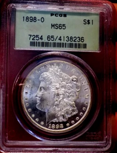 MORGAN SILVER DOLLAR 1898 O PCGS MS 65 OLD GREEN HOLDER BORDERLINE PL - Picture 1 of 4