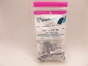 SHARKBITE 24946 1/2" PTC X 1/2" MIP CHROME-P BRASS QUARTER-TURN ANGLE STOP VALVE - Picture 1 of 2
