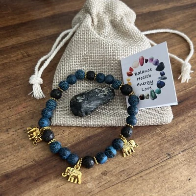 Pulsera de cuentas de piedra de lava y elefante / piedra de lava Reiki  Foto 1 de 4
