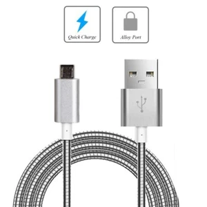 3ft Metal USB Cable Charger Cord Power Wire MicroUSB Sync Fast for Cell Phones - Picture 1 of 6