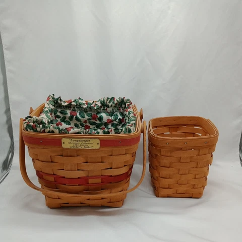 Lot of 2 Longaberger 1995 Christmas Cranberry basket with liner and 6"x5" Basket Cover
