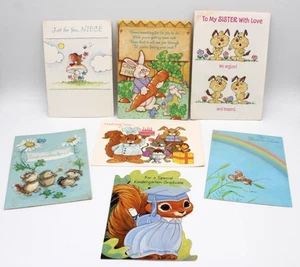 VINTAGE GREETING CARDS - Lot of 7 Cartoon Cuddly Animals Designs 70/80s Signed - Picture 1 of 5