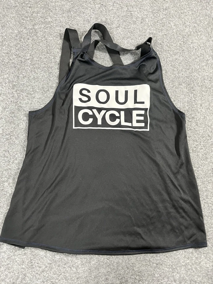 Regata Soul Cycle feminina tamanho grande preta branca sem mangas racerback top stretch - Imagem 1 de 2