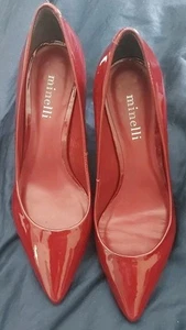 Minelli Patent Leather Dark Red Heels Size 37 New Boxed - Picture 1 of 10