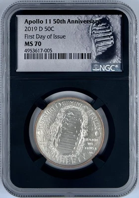 2019 D 50C Apollo 11 50th Anniversary Half Dollar NGC MS 70 First Day of Issue - Image 1 of 2