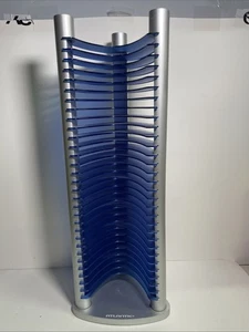 Silver and Blue 30 CD Tower Rack Holder Futuristic Modern Retro 20" Atlantic - Picture 1 of 8
