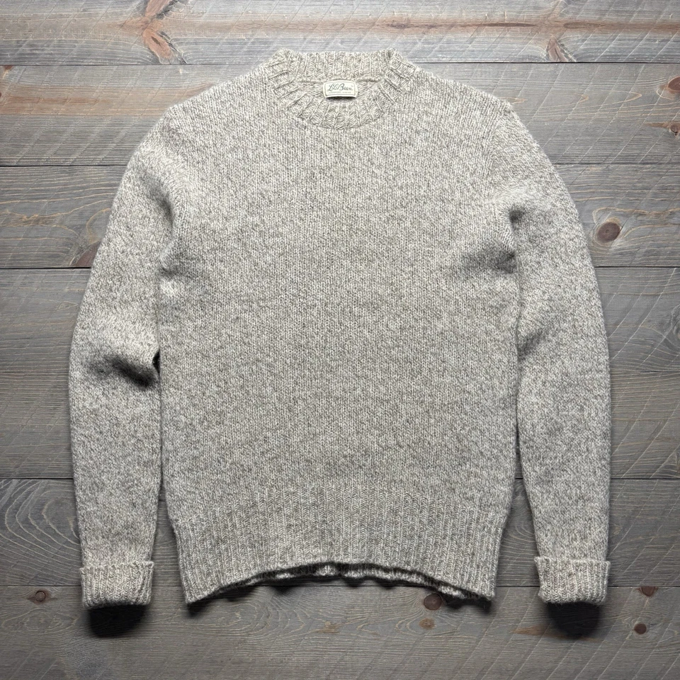 Vintage LL Bean Ragg Wool Sweater Mens Small Knit Crewneck Pullover Beige *Holes - Image 1 of 4
