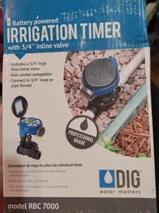 Temporizador de riego alimentado por batería Dig RBC 7000 con válvula en línea de 3/4 pulgadas - Imagen 1 de 2