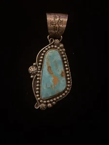 Apache Rosella Paxson Pilot Mountain Turquoise Pendant Sterling Silver - Picture 1 of 7