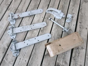 Set of Vintage Large Cast Heavy Door Hinges And Handle Walk-In Freezer Cooler - Picture 1 of 10
