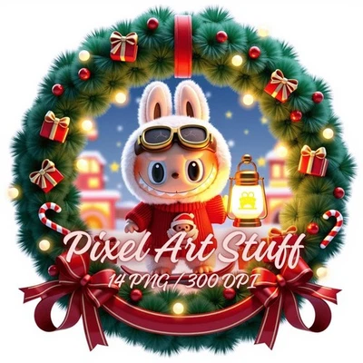 14 PNG Corona de Navidad Kawaii Clipart, Lindo Póster Digital Monstruos de Vacaciones Foto 1 de 3