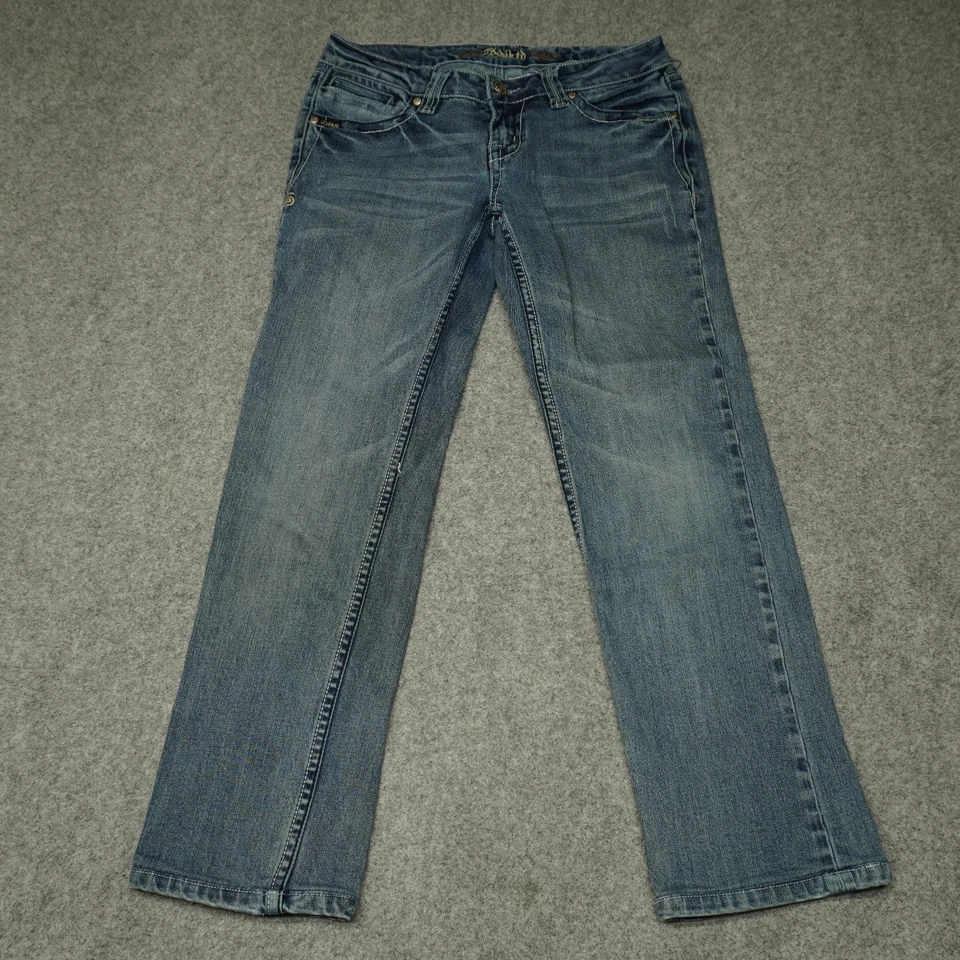 Pantalones de mezclilla para mujer Adiktd azul lavado talla 4 bolsillos bordados elásticos entrepierna de 27" Foto 1 de 4