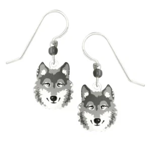 Sienna Sky Gray Wolf Face Pierced Earrings ~Made in USA~ - Picture 1 of 4