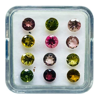 VVS 12 Pcs Natural Tourmaline 4.5mm Round Cut Multi Color Loose Gemstones Lot - Image 1 of 4