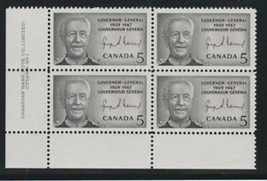 1967 Canada SC# 474 LL Governor General Vanier Plate # 1 Plate Block M-NH # 368 - Picture 1 of 1