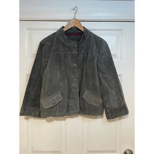 Babydoll Gamuza Cuero Chaqueta Gris Botón Bolsillos Frontales Abrigo Recortado Chaqueta XL - Imagen 1 de 6