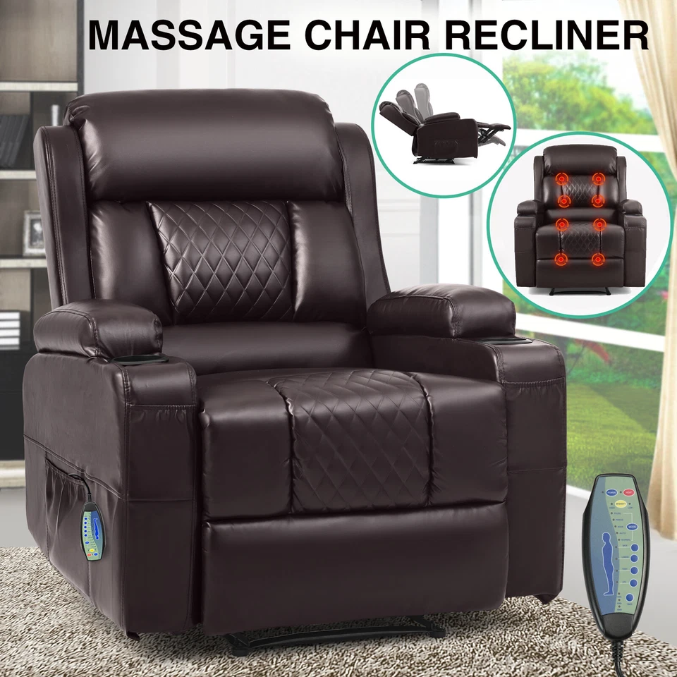 Silla reclinable de masaje negra/marrón sofá individual asientos de cine en casa con calefacción Foto 1 de 1