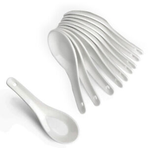 Chinese White CERAMIC APPETIZER SPOON Canape Soup Thai Japanese (10 pc)