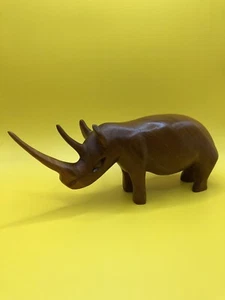 Vintage handgefertigte Holz Nashorn Statue aus Kenia MCM - Bild 1 von 7