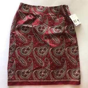 Liz Claiborne Damen rot Paisley Baumwolle vorne flach gerade Rock Gr. 8 Seitenreißverschluss - Bild 1 von 9