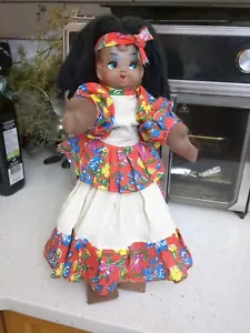 Vintage Primitive black folk art doll Cloth Body, Rubber Face, Yarn Hair - Picture 1 of 7