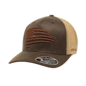¡Nuevo! SOMBRERO BANDERA ENVEJECIDA ARIAT marrón para hombre con cierre a presión gorra de piel aceitosa malla - Imagen 1 de 1