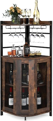 Armadietto Angolare Industriale Da Bar Con Supporto In Vetro, Armadietto Da Vino - Immagine 1 di 4