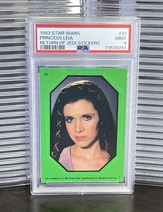 Princess Leia 1983 Star Wars Return of the Jedi Green Sticker Card 31 PSA 9 MINT - Picture 1 of 2