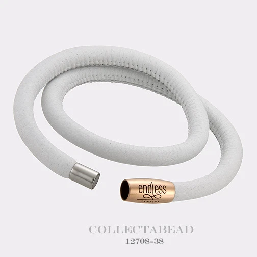 Authentic Endless Rose Gold Plated White Double Leather Bracelet 7.5" 12708-38 - Image 1 of 1