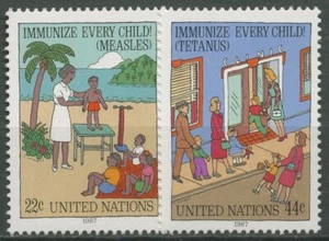 ONU Nueva York 1987 vacunas de protección infantil sarampión tétanos 542/43 sin usar - Imagen 1 de 1