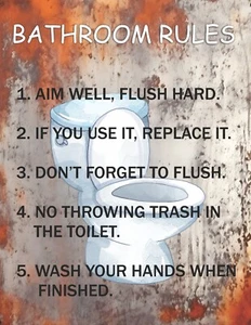 Bathroom Rules Sign -Teen Bathroom Man Cave Garage Bar Wall Decor Photo - Picture 1 of 1