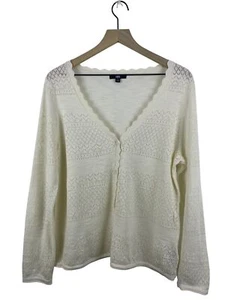 Frye Damen große 100 % Baumwolle elfenbein Pointelle Knopfleiste leichte Strickjacke - Bild 1 von 11