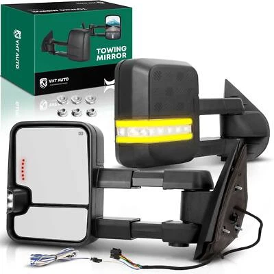 Par de espejos retrovisores de remolque eléctricos con calefacción y luz de señalización para Chevy Silverado 1500 GMC Foto 1 de 4