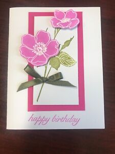Stampin Up Card Kit Set Of 4 "Happy Birthday” Pink & White Embossed Flowers