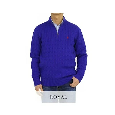 Polo Ralph Lauren Boy's Kid's 1/4 Zip Pullover Cable Sweater- Royal (Red pony) - Image 1 of 2